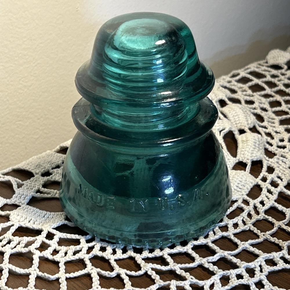 Vintage Antique Hemingray No4.2" Aqua/Green Glass Insulator -Made in the USA